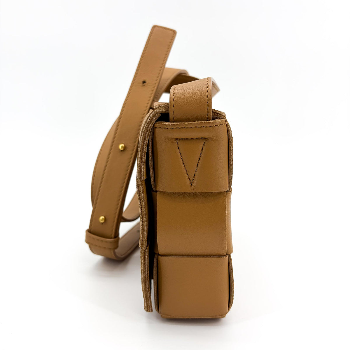 Bottega Veneta Cassette Zip Maxi Intrecciato Webbed Canvas, Brown, Leather, Crossbody Bag