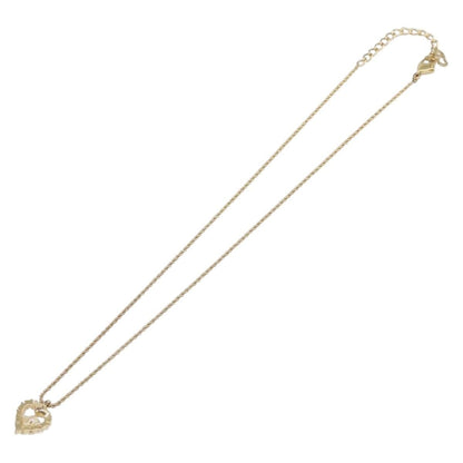 Christian Dior Logo Heart Pendant Metal with Crystal, Gold, Metal, Necklace