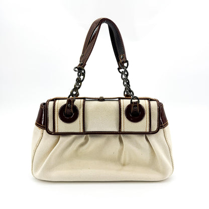 Fendi B. Bag Canvas with Patent, Brown, Canvas, Handbag