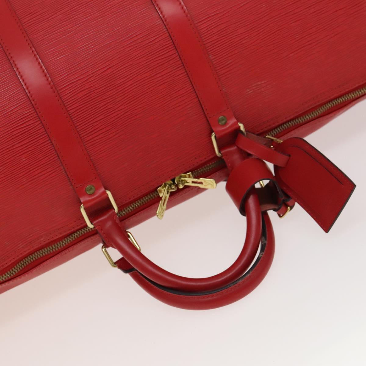 Louis Vuitton Keepall 55, Red, Leather, travel