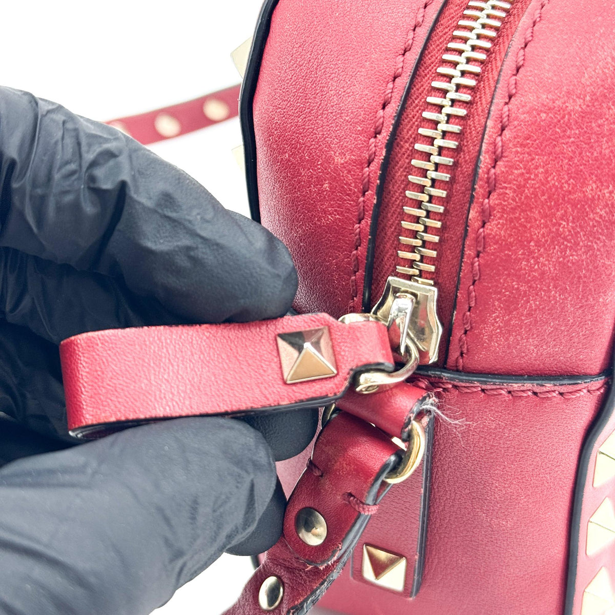 Valentino Garavani Rockstud Camera Leather, Red, Leather, Crossbody Bag