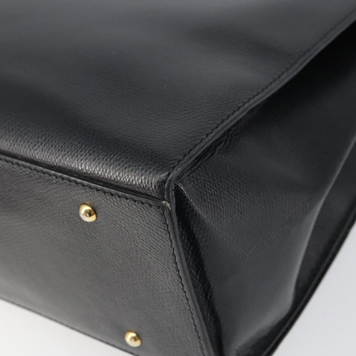 Celine Vintage turn lock shoulder Leather, Black, Leather, Handbag