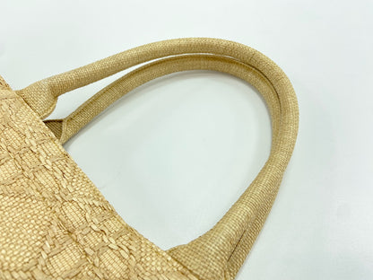 Christian Dior Book Cannage Embroidered Raffia, Beige, Canvas, Tote Bag