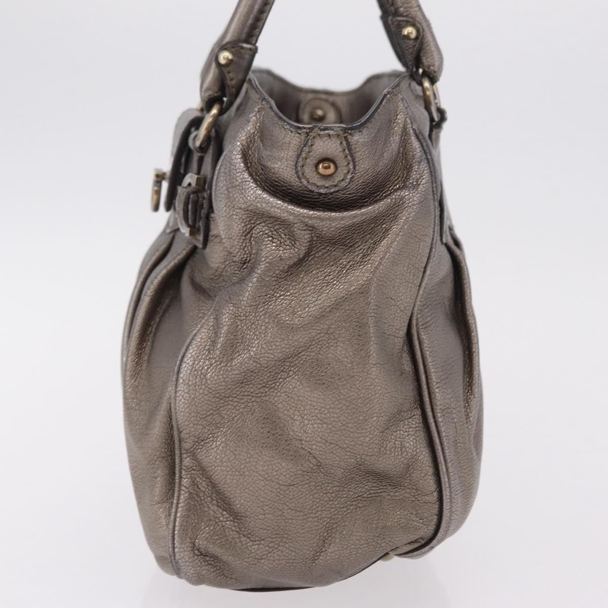 Salvatore Ferragamo Gancini Top Handle Leather, Silver, Leather, Handbag