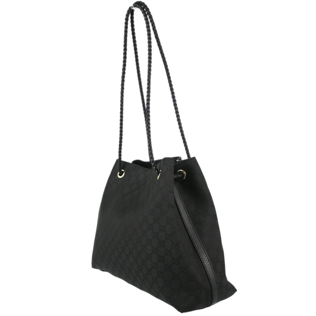 Gucci Vintage Open Shoulder Bag (Outlet) GG Canvas with Leather, Black, Canvas, Shoulder Bag