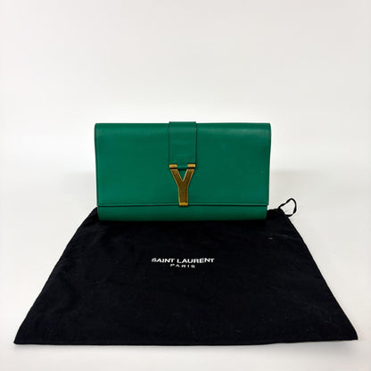 Saint Laurent Chyc Clutch Leather, Green, Leather, Clutch