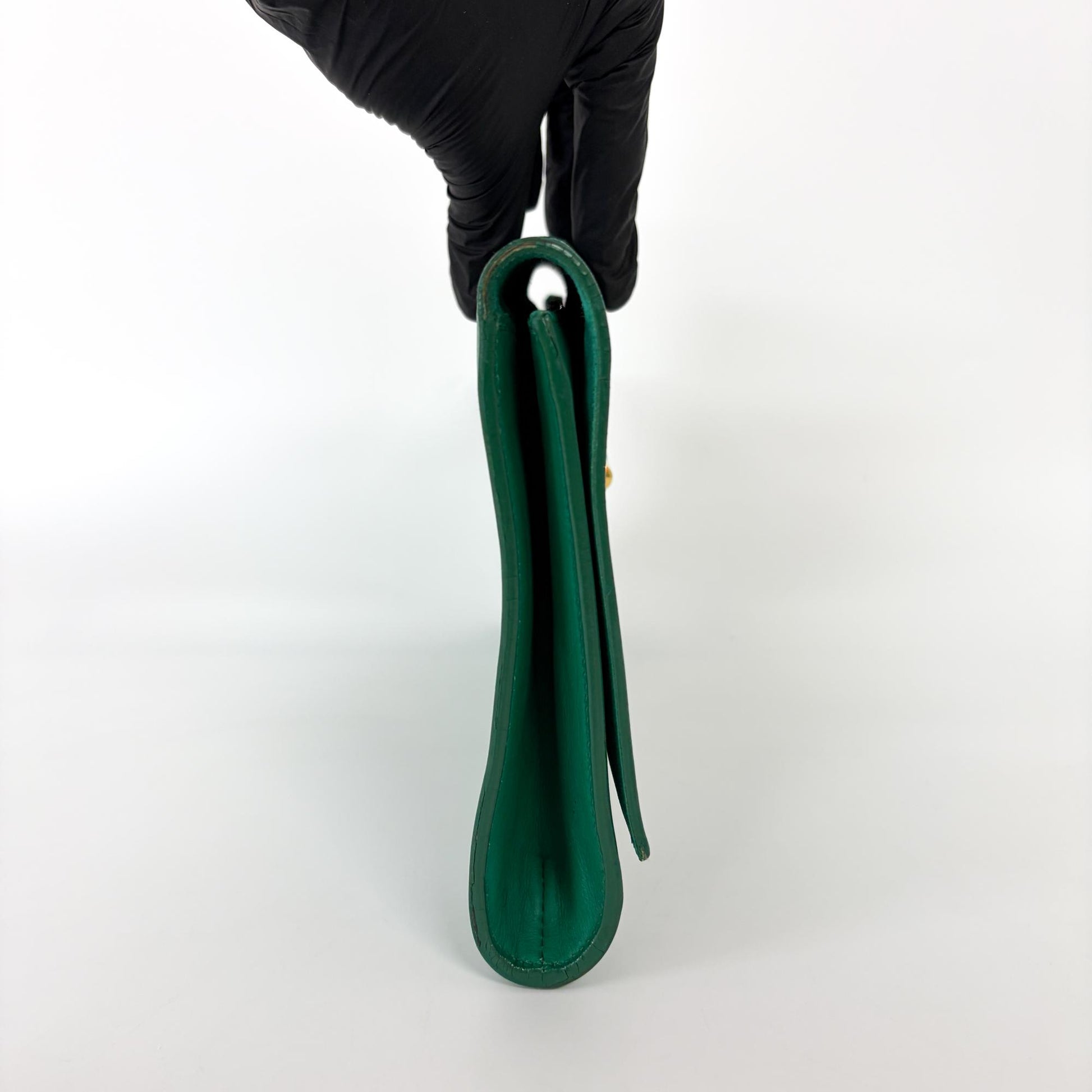 Saint Laurent Chyc Clutch Leather, Green, Leather, Clutch