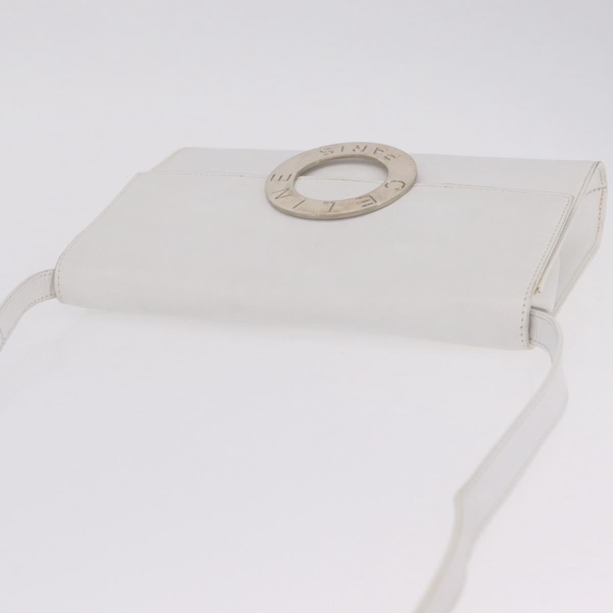 Celine Vintage Circle Logo Leather, White, Leather, Crossbody Bag