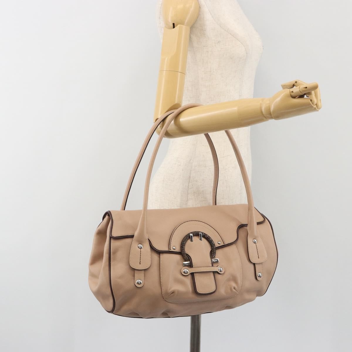 Salvatore Ferragamo Gancini Leather, Beige, Leather, Crossbody Bag