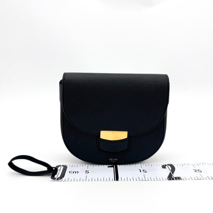 Celine Trotteur Calfskin, Black, Leather, Crossbody Bag