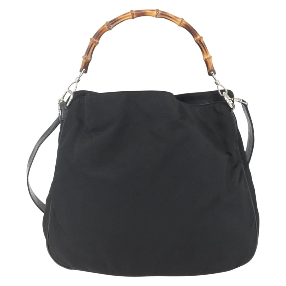 Gucci Vintage Bamboo Nylon and Patent Leather, Black, Nylon, Handbag