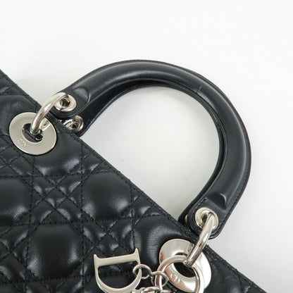 Christian Dior Lady Dior Cannage Quilt Lambskin, Black, Leather, Handbag