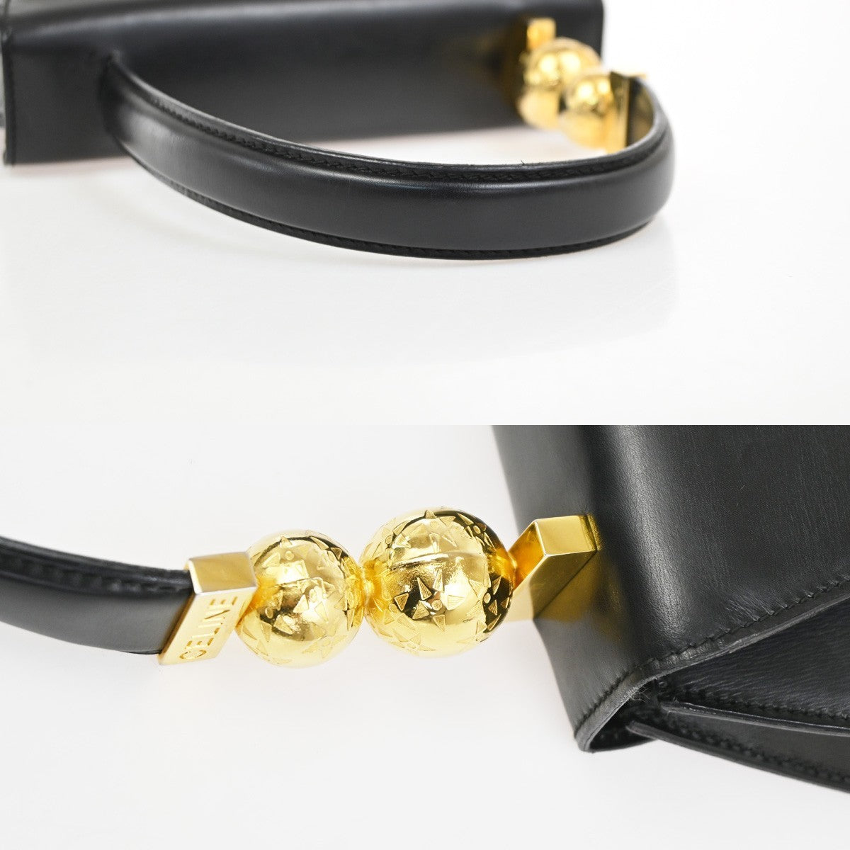 Celine Vintage Macadam Canvas, Black, Leather, Shoulder Bag