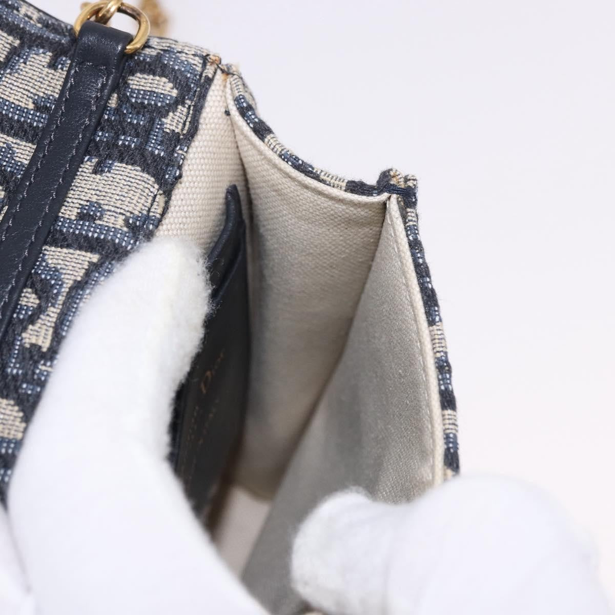 Christian Dior Vertical Saddle Chain Oblique Canvas, Navy, Canvas, Clutch