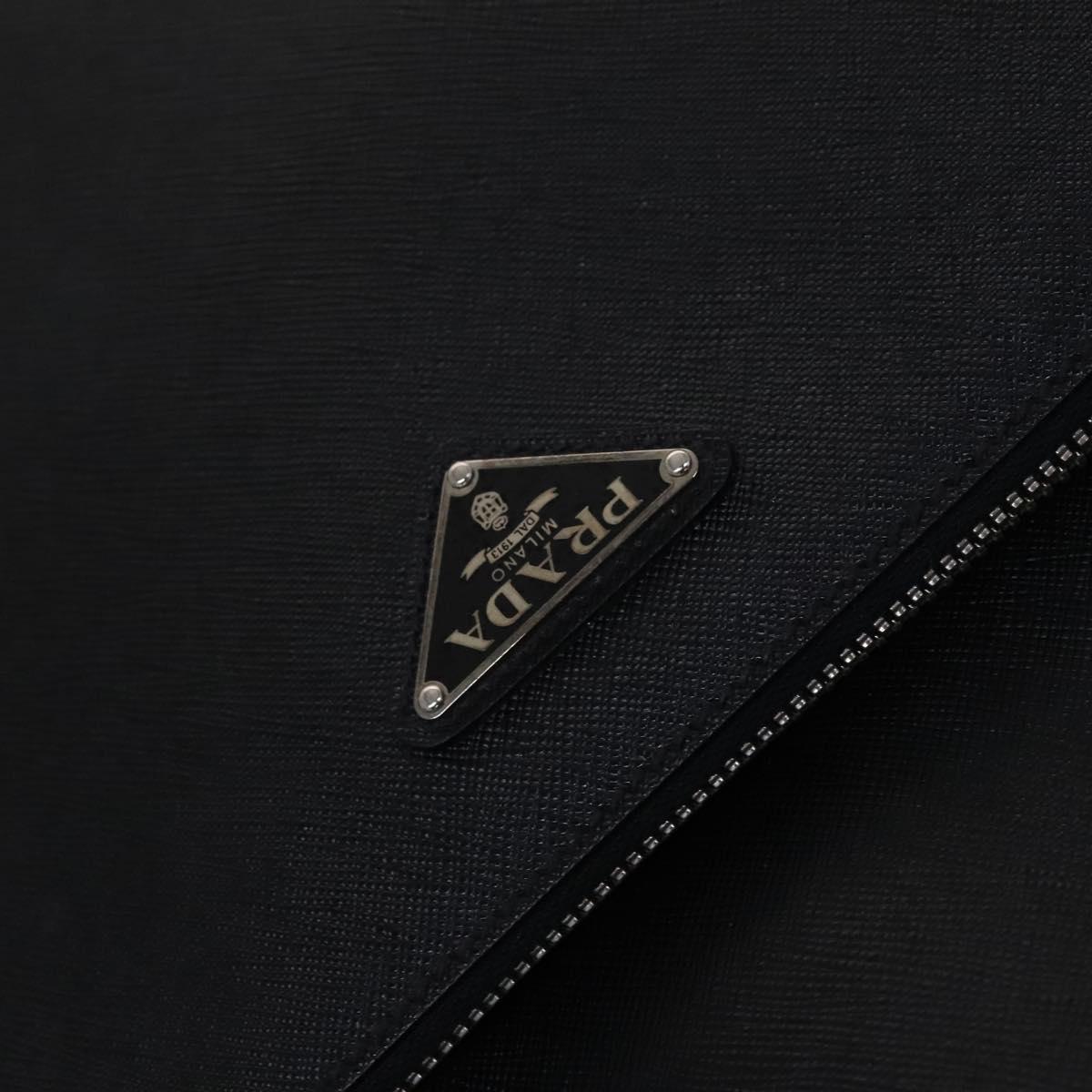 Prada Triangle Logo, Black, Leather, travel