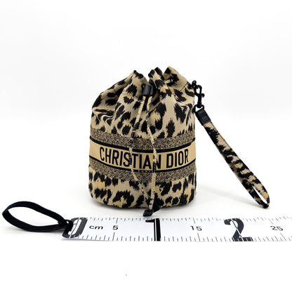 Christian Dior Logo Travel Drawstring Printed Fabric, Beige, Canvas, Clutch