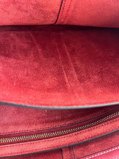 Celine Tri-Fold Shoulder Bag Smooth Calfskin, BURGUNDY, LEATHER, Shoulder bag