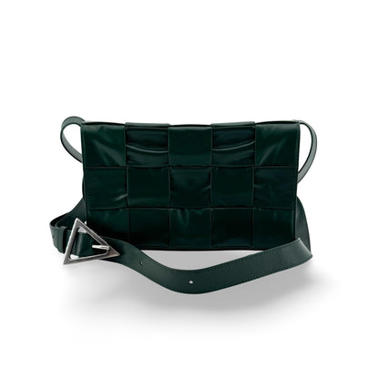 Bottega Veneta Cassette Maxi Intrecciato Leather, Green, Leather, Crossbody Bag