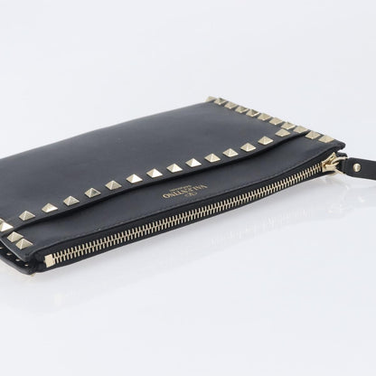 Valentino Garavani Rockstud Flat Wristlet Leather, Black, Leather, Clutch
