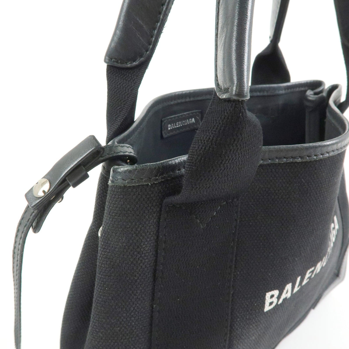 Balenciaga Navy Cabas Canvas with Leather, Black, Canvas, Tote Bag