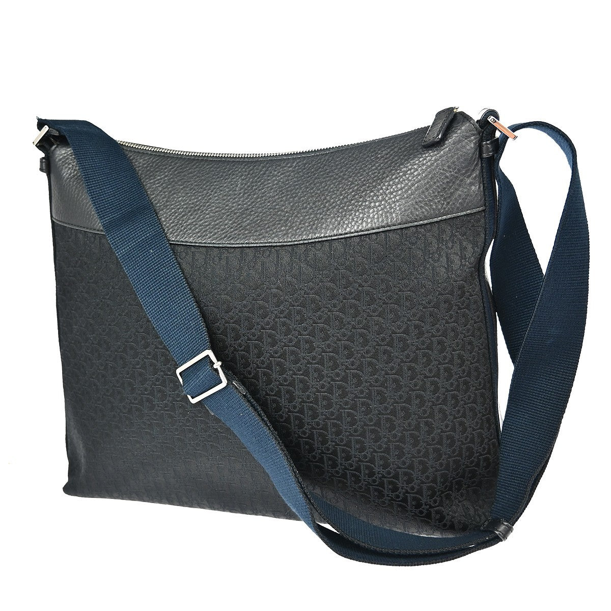 Christian Dior Vintage Street Chic Messenger Diorissimo Canvas and Leather, Black, Canvas, Shoulder Bag