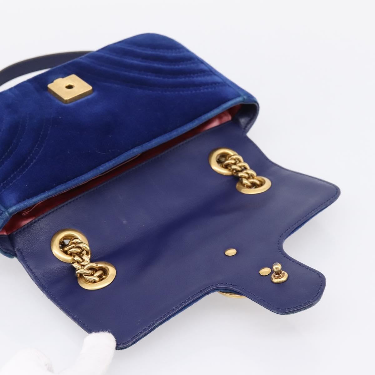 Gucci GG Marmont Matelassé Velvet, Blue, Velvet, Shoulder Bag