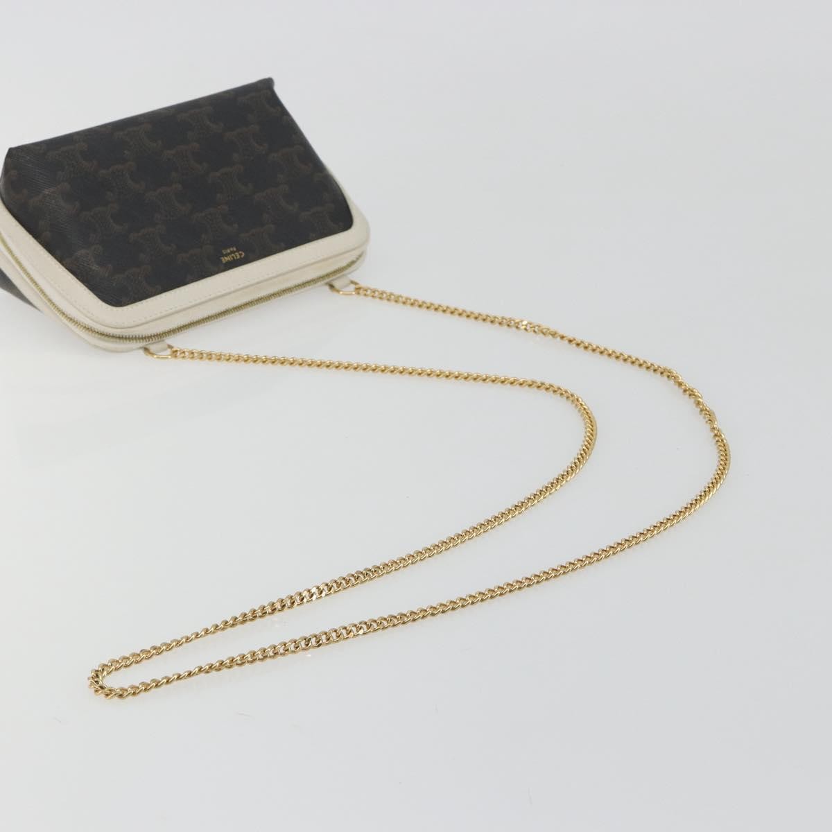 Celine Zip Around Chain Clutch Triomphe Coated Canvas, Brown, Canvas, Clutch