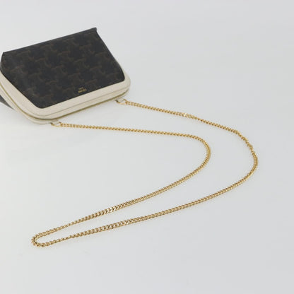 Celine Zip Around Chain Clutch Triomphe Coated Canvas, Brown, Canvas, Clutch