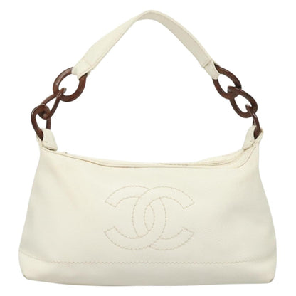 Chanel Logo CC, White, Leather, handbag