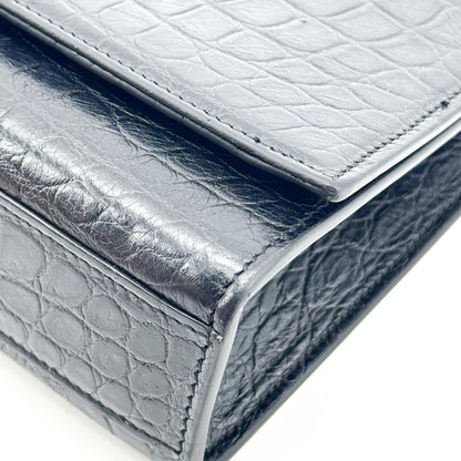 Saint Laurent Classic Monogram Tassel Crocodile Embossed Leather, Black, Leather, Crossbody Bag