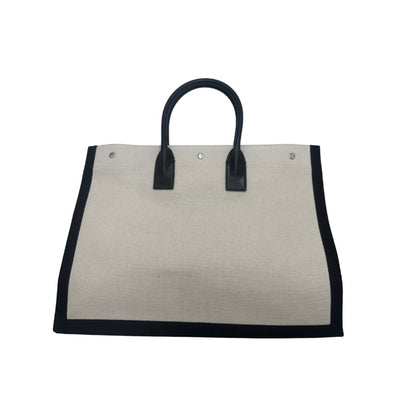 Saint Laurent Rive Gauche Shopper Tote Canvas, White, Canvas, Tote Bag