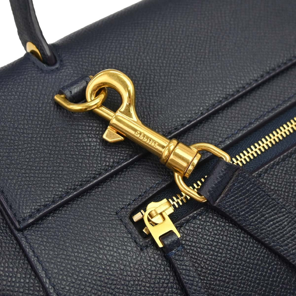Celine Belt Textured Leather, Blue, Leather, Handbag