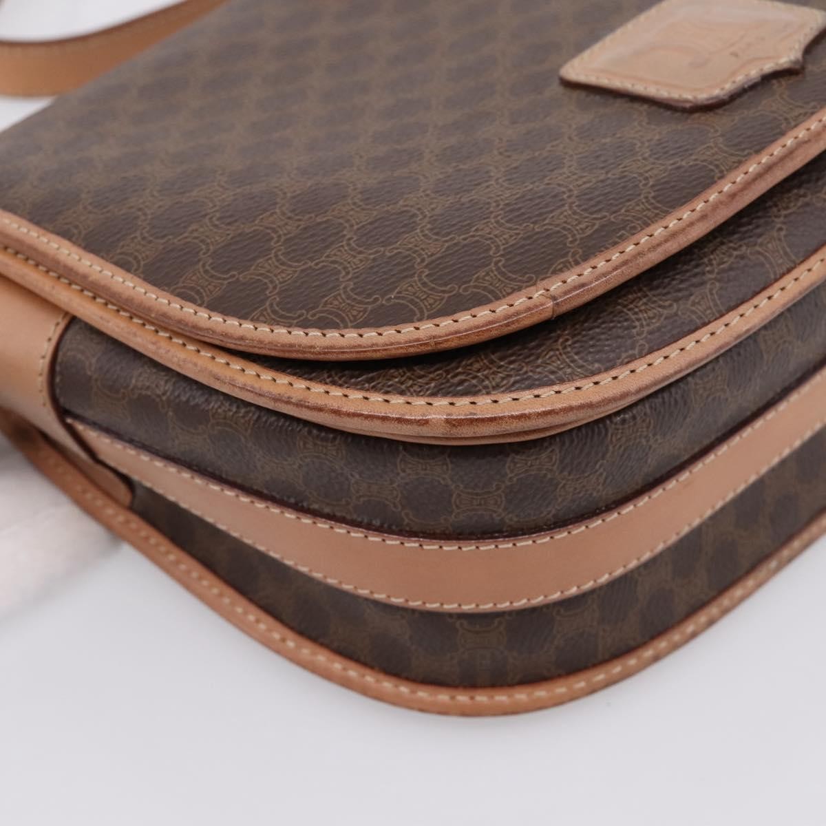 Celine Vintage Saddle Flap Macadam Coated Canvas, Brown, Canvas, Shoulder Bag