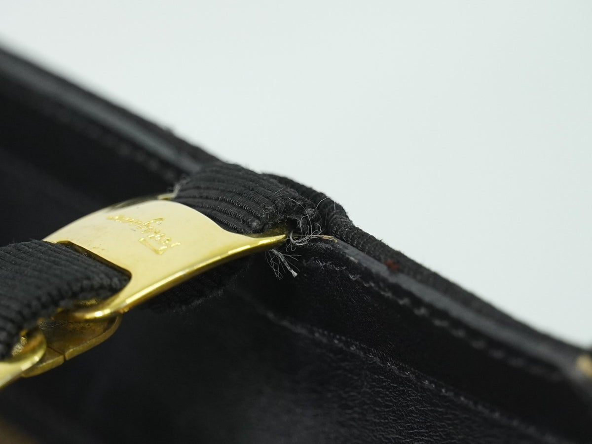 Salvatore Ferragamo Vala Chain Canvas, Black, Canvas, Shoulder Bag