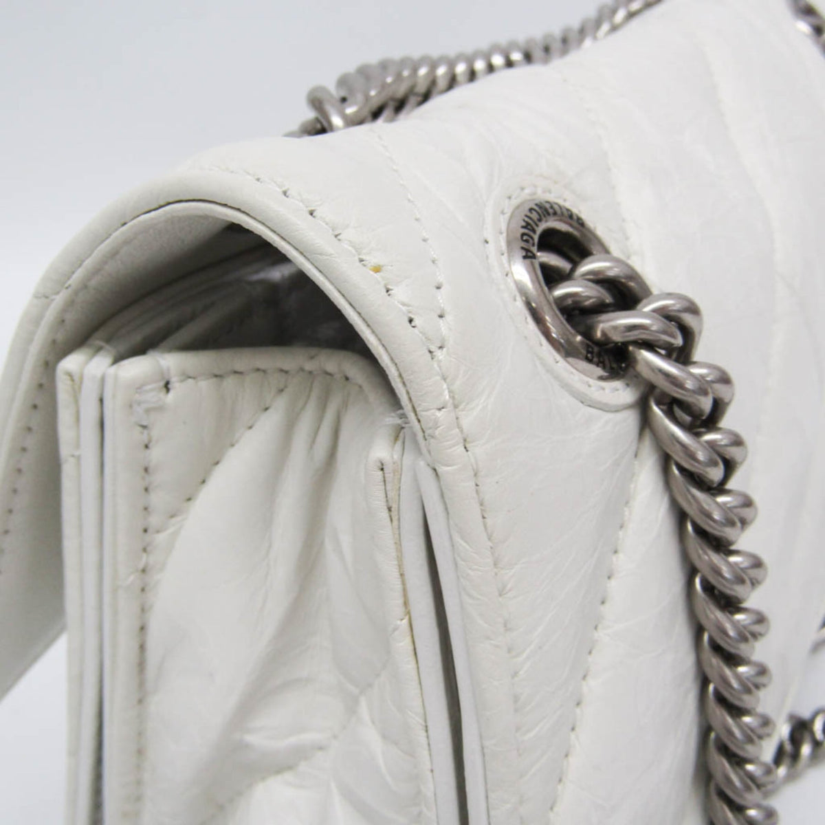 Balenciaga Crush Chain Flap Quilted Crushed Calfskin, White, Leather, Handbag