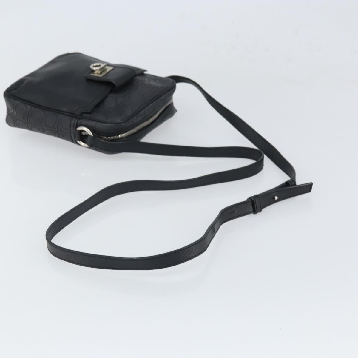 Salvatore Ferragamo Gancini Leather, Black, Leather, Shoulder Bag