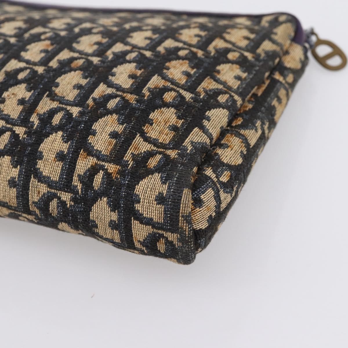 Christian Dior Wristlet Clutch Oblique Canvas, Navy, Canvas, Clutch