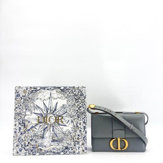Christian Dior 30 Montaigne Box Leather, Gray, Calfskin, Handbag