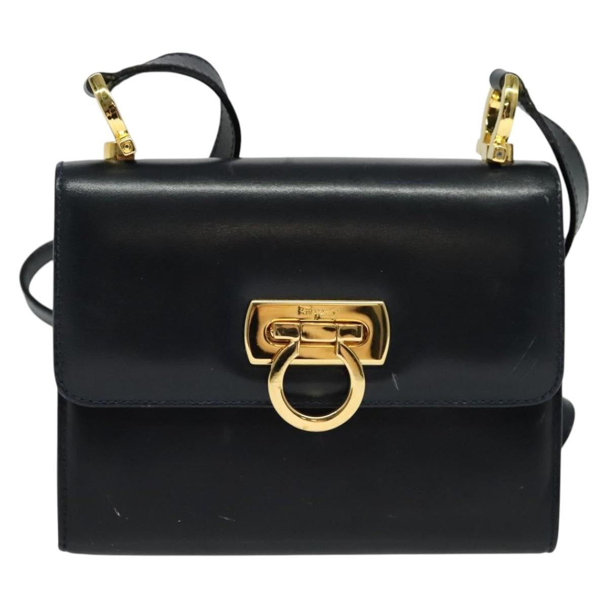 Salvatore Ferragamo Gancini Leather, Black, Leather, Shoulder Bag