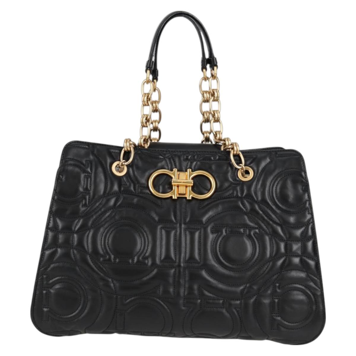 Salvatore Ferragamo Gancini, Black, Leather, tote