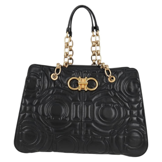 Salvatore Ferragamo Gancini, Black, Leather, tote