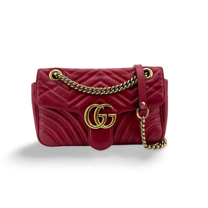 Gucci GG Marmont Flap Chevron Leather, Red, Leather, Shoulder Bag