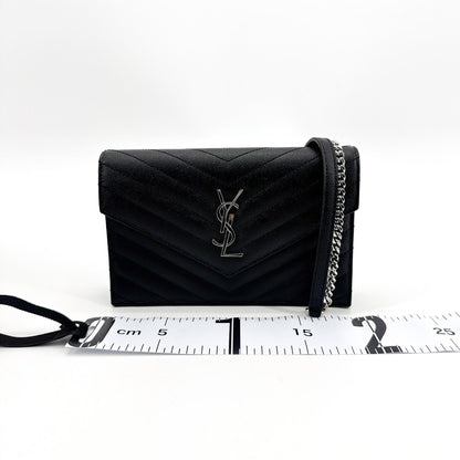 Saint Laurent Classic Monogram Wallet on Chain Matelasse Chevron Leather, Black, Leather, Crossbody Bag