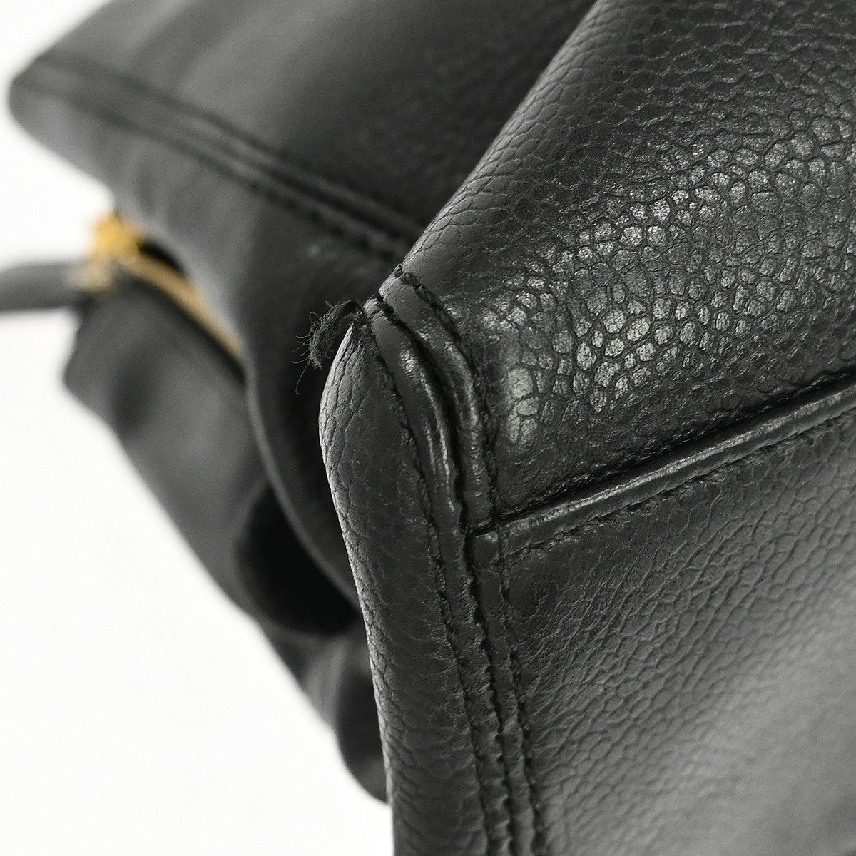 Chanel Vintage Logo Chain Caviar, Black, Leather, Tote Bag