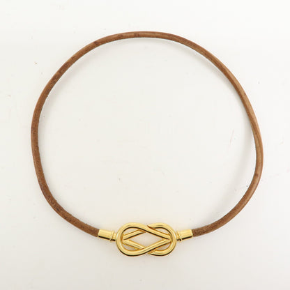 Hermes Jumbo Hook Choker Woven Leather and Metal, Brown, Leather, Necklace