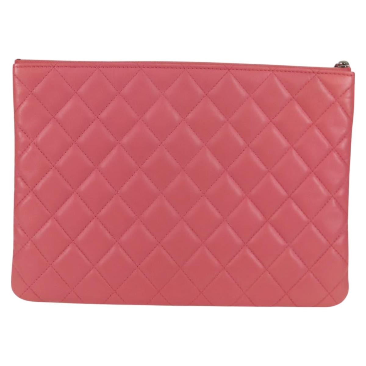 Chanel CC Casino O Case Clutch Quilted Lambskin, Pink, Leather, Clutch