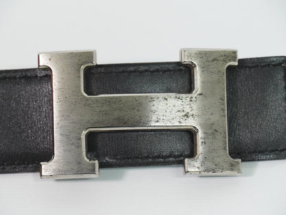 Hermes Constance Reversible Belt Leather with Guilloche Hardware, Black, Leather, Belt