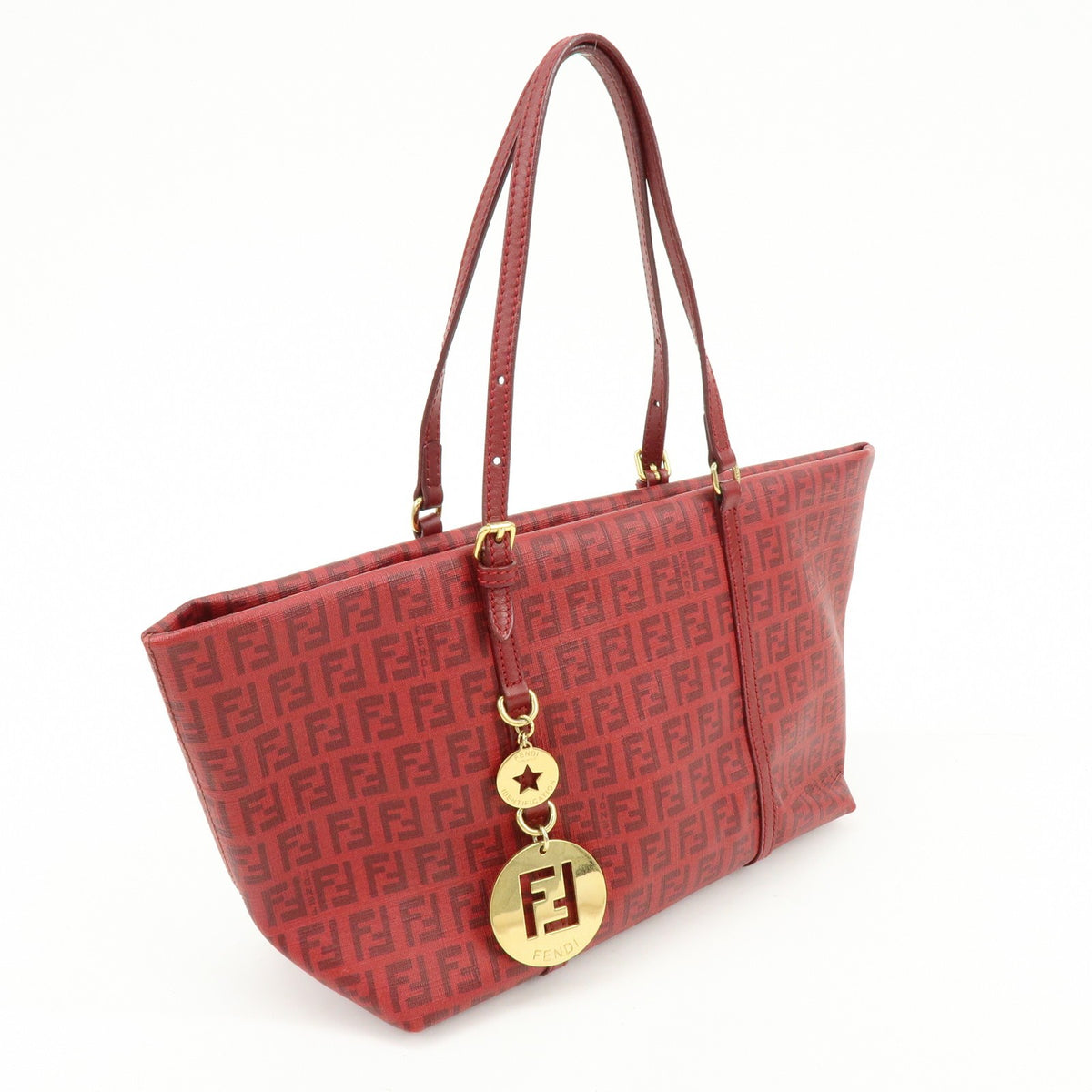 Fendi Superstar Zucchino Coated Canvas, Red, PVC, Tote Bag