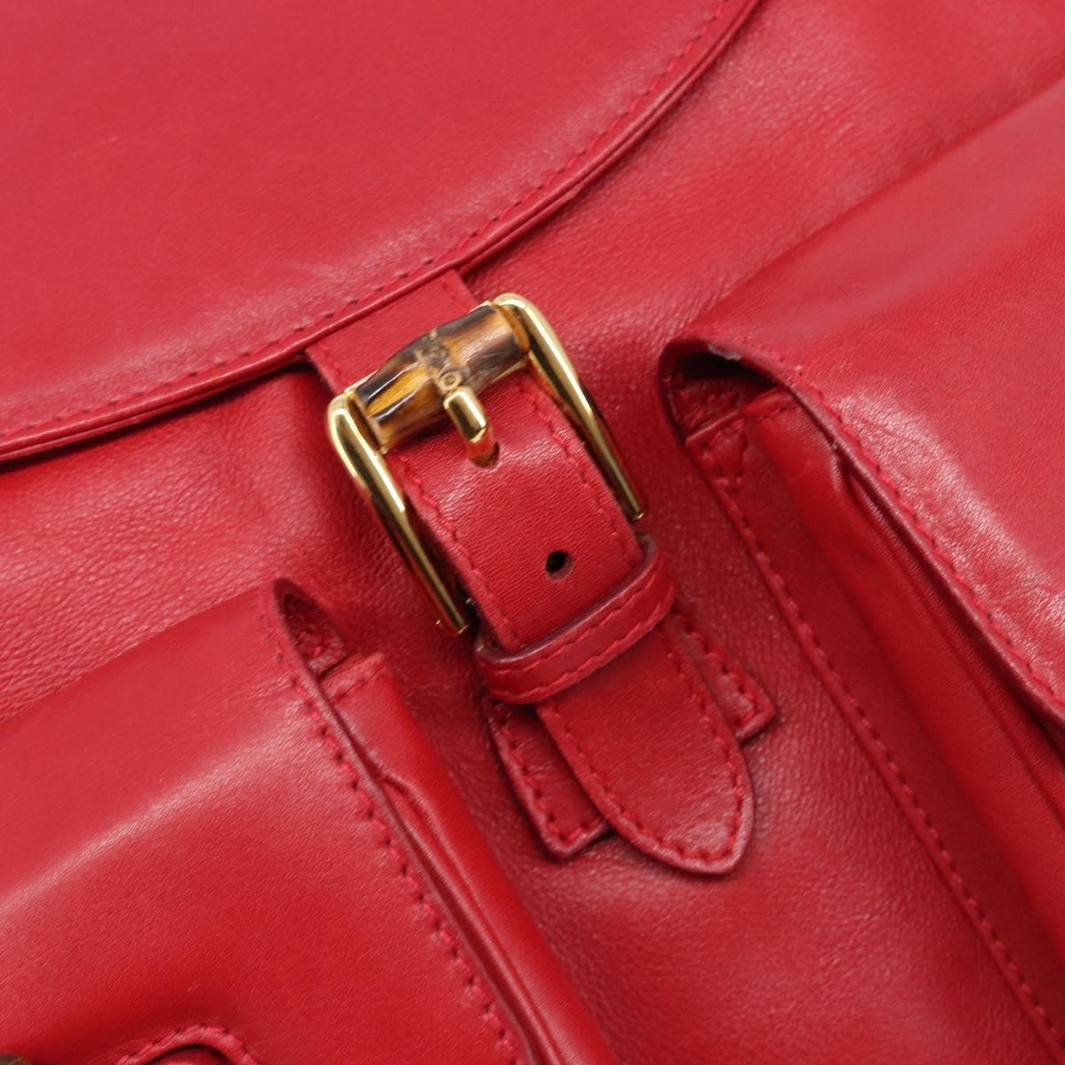 Gucci Vintage Bamboo Leather, Red, Leather, Backpack