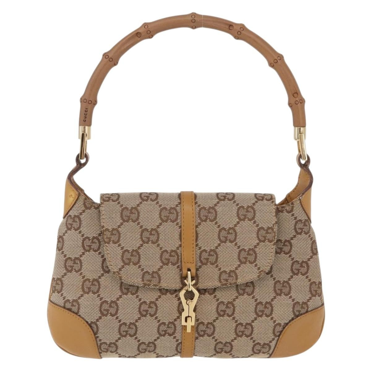 Gucci Bamboo Jackie Canvas, Beige, Canvas, Handbag
